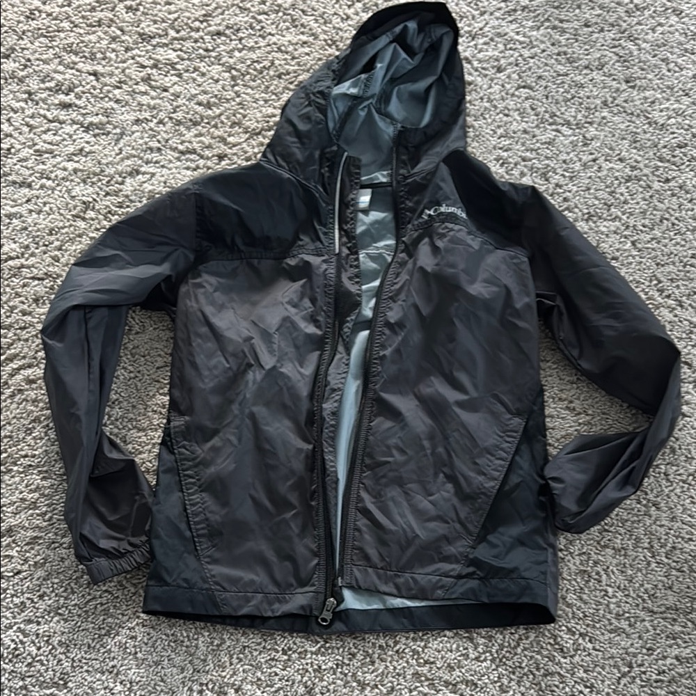 Columbia Black and Gray Raincoat with Full-Length Zipper